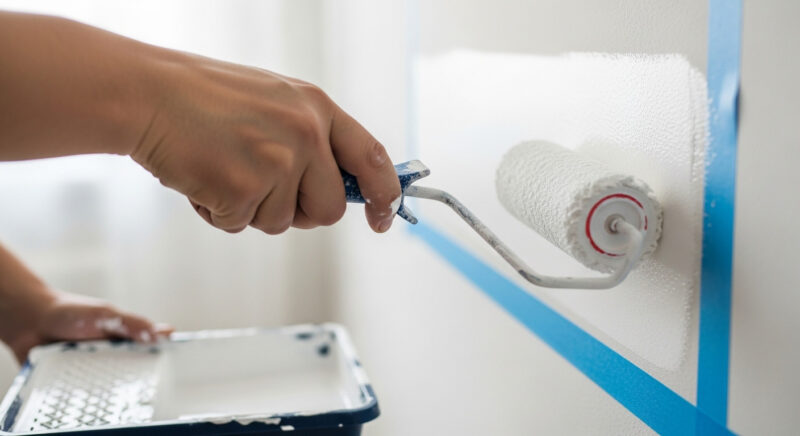 rodillo pintando pared